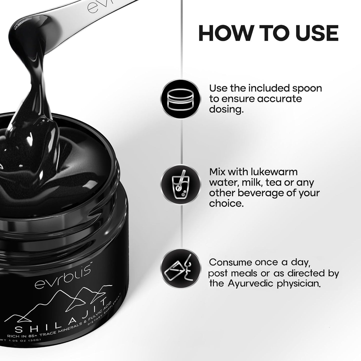 Organic Himalayan Shilajit Resin Supplement for Energy & Immune Support - 85+ Minerals, Fulvic Acid - 30g