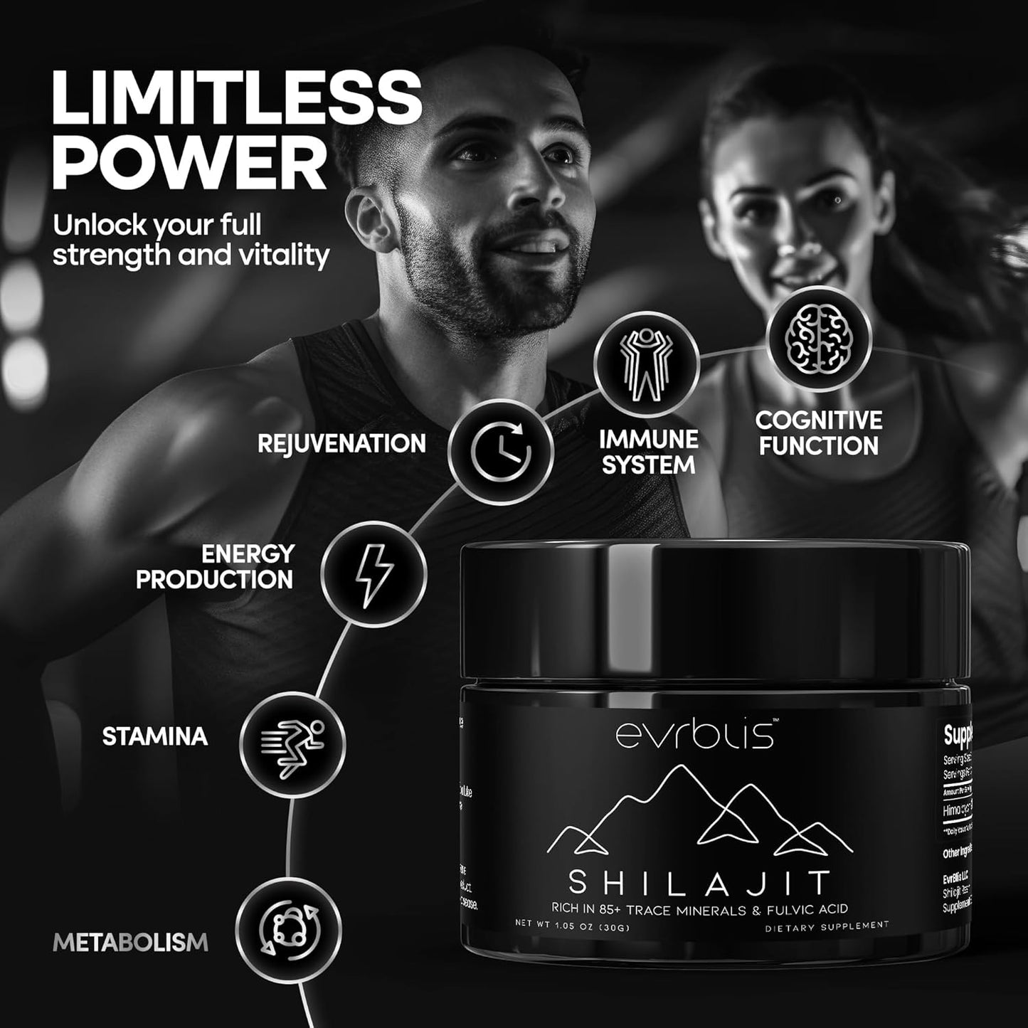 Organic Himalayan Shilajit Resin Supplement for Energy & Immune Support - 85+ Minerals, Fulvic Acid - 30g
