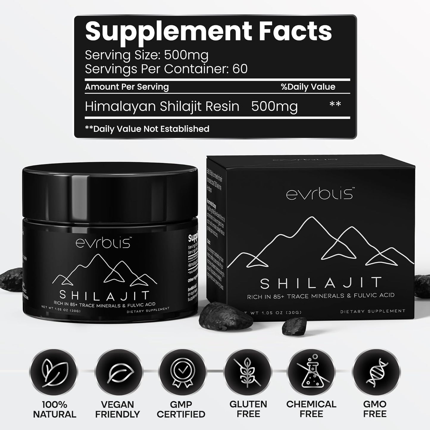 Organic Himalayan Shilajit Resin Supplement for Energy & Immune Support - 85+ Minerals, Fulvic Acid - 30g