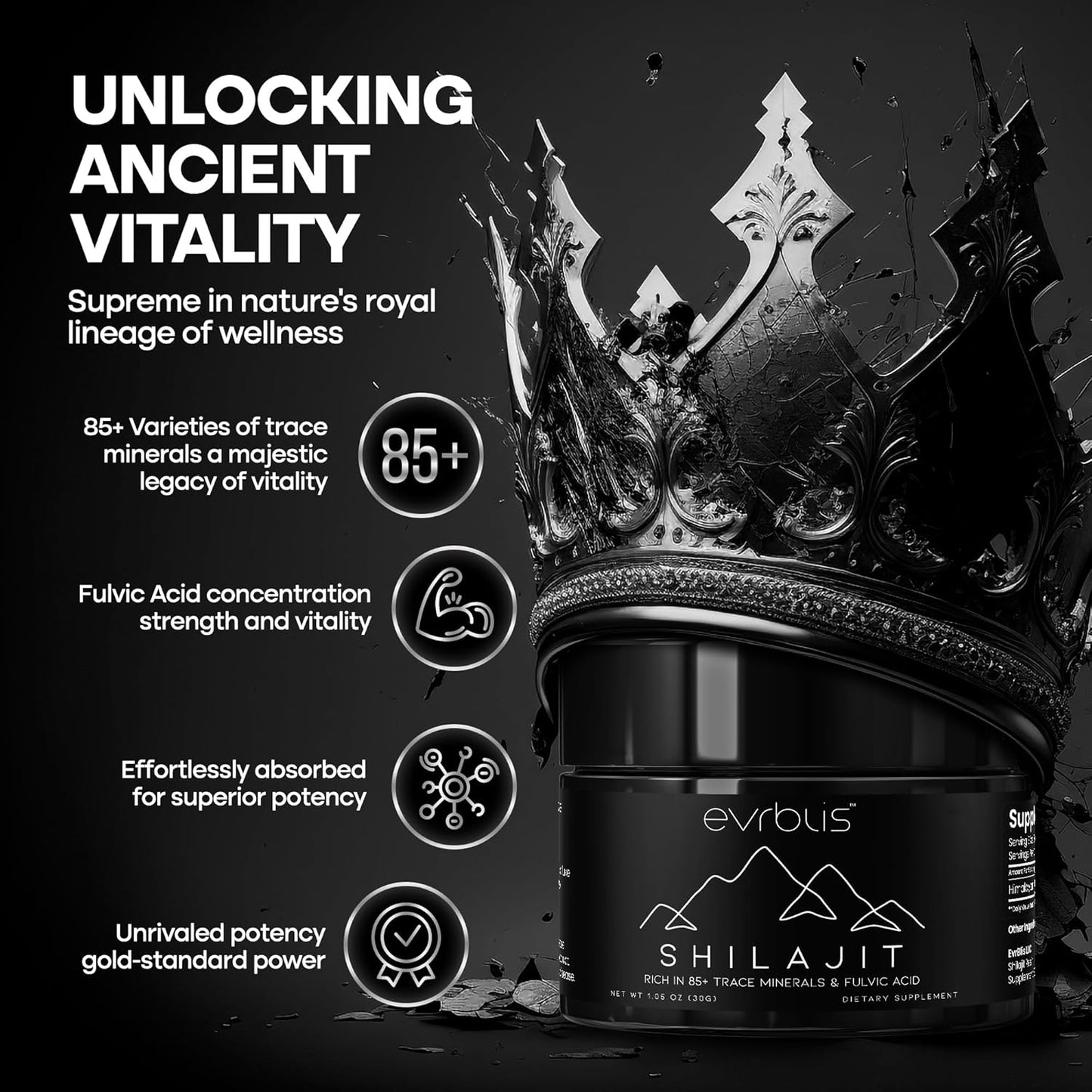 Organic Himalayan Shilajit Resin Supplement for Energy & Immune Support - 85+ Minerals, Fulvic Acid - 30g