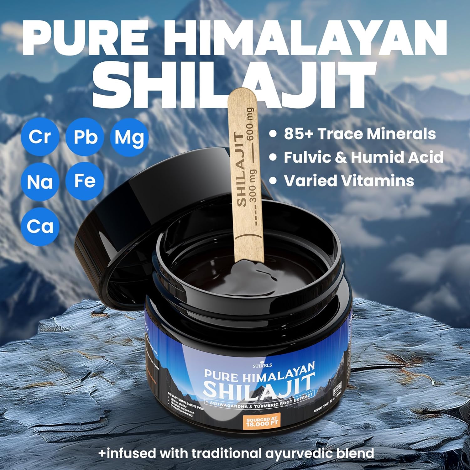 Organic Himalayan Shilajit Resin Supplement with 85+ Trace Minerals - Energy & Immune Support - 30g