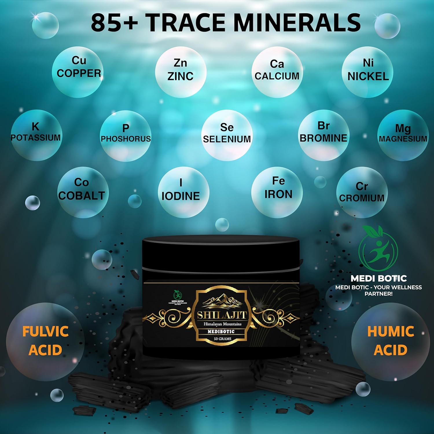 Organic Himalayan Shilajit Resin Supplement with 85+ Trace Minerals & 75% Fulvic Acid - 50g Lab Tested Energy Booster for Men & Women