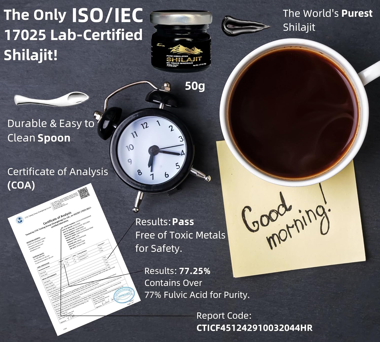 Organic Himalayan Shilajit Resin Supplement with 85+ Trace Minerals and 75% Fulvic Acid - 50g - Energy & Immune Support for Men & Women