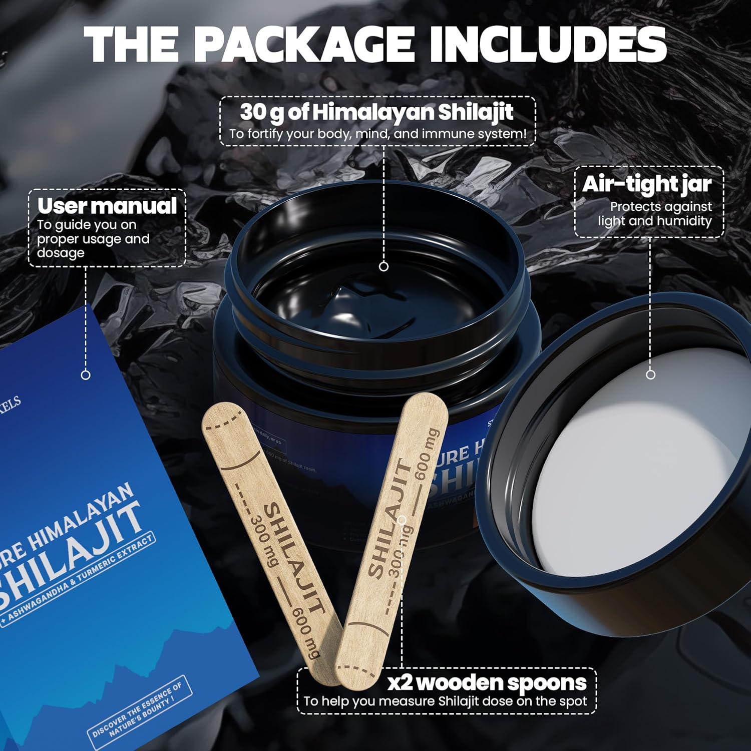 Organic Himalayan Shilajit Resin Supplement with 85+ Trace Minerals - Energy & Immune Support - 30g