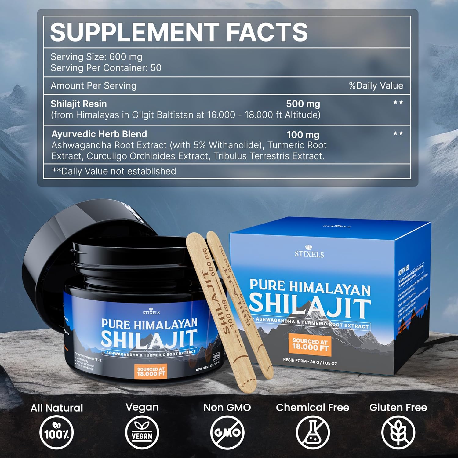 Organic Himalayan Shilajit Resin Supplement with 85+ Trace Minerals - Energy & Immune Support - 30g