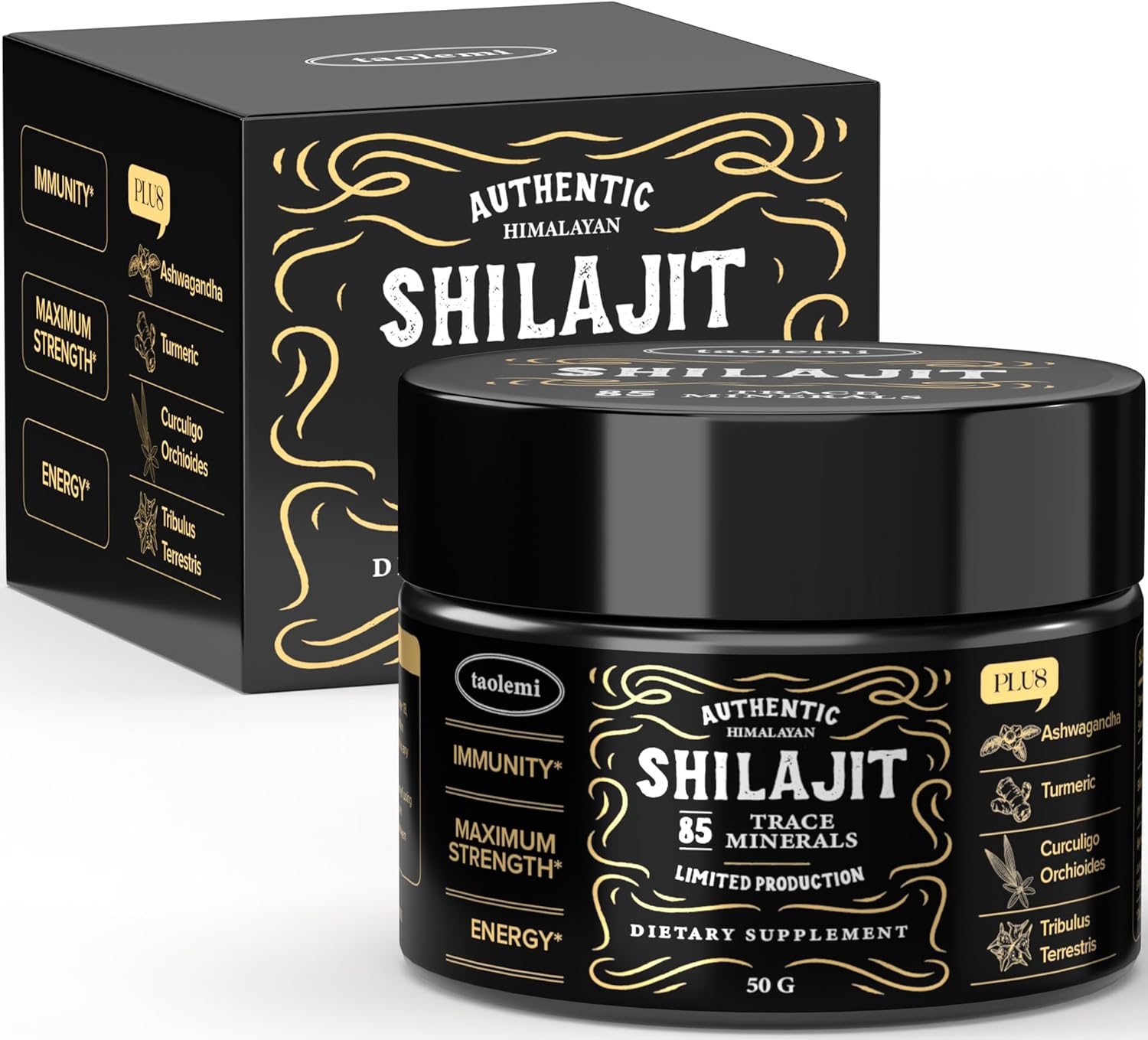 Organic Himalayan Shilajit Resin with 85+ Trace Minerals for Energy & Immune Support - Gold Grade 800MG, 60+ Servings