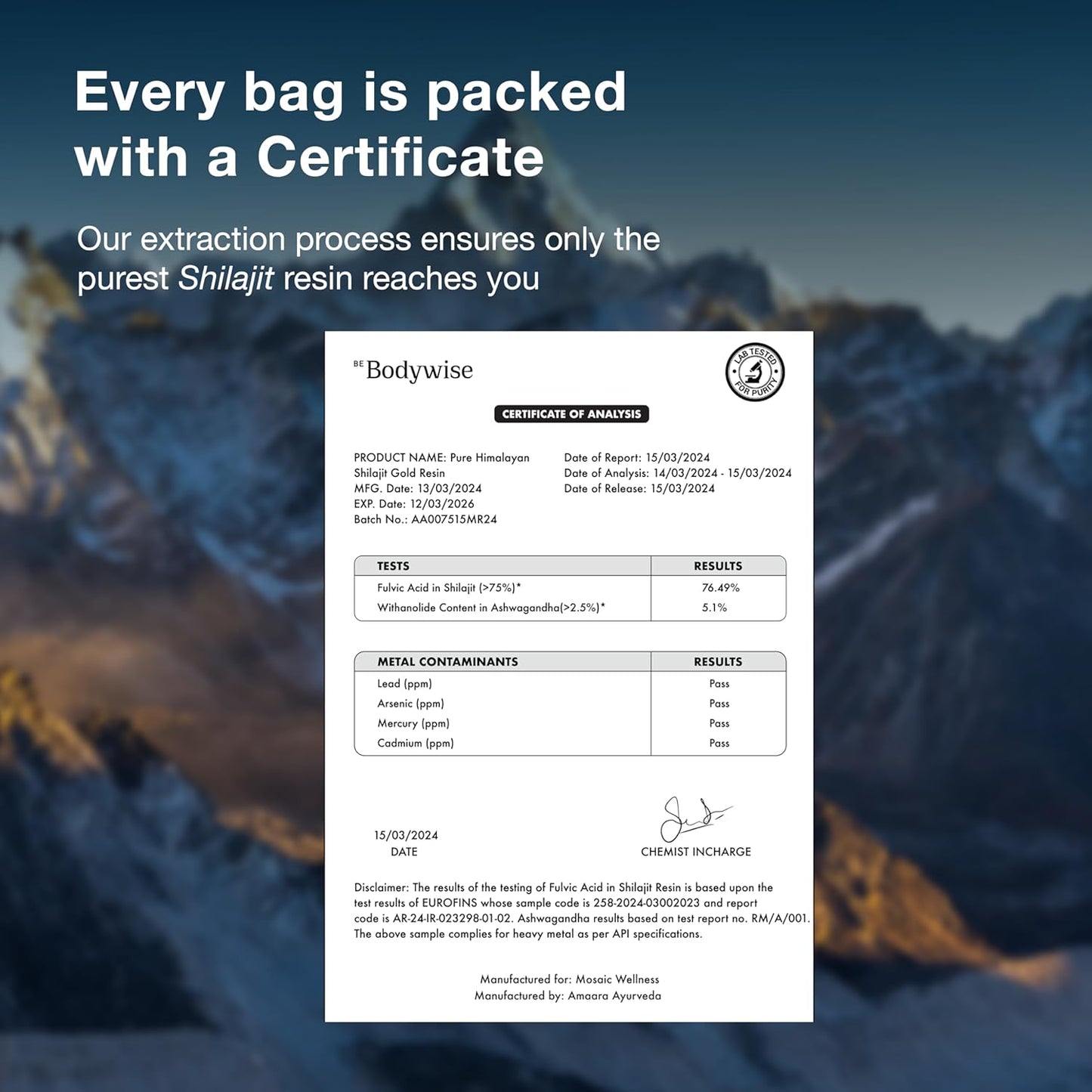 Organic Himalayan Shilajit Resin with Ashwagandha, Gokshura, and Saffron - Lab Tested Fulvic Acid & Trace Minerals - 30gm - Zero Sugar - Men & Women - Bodywise Pure Gold.