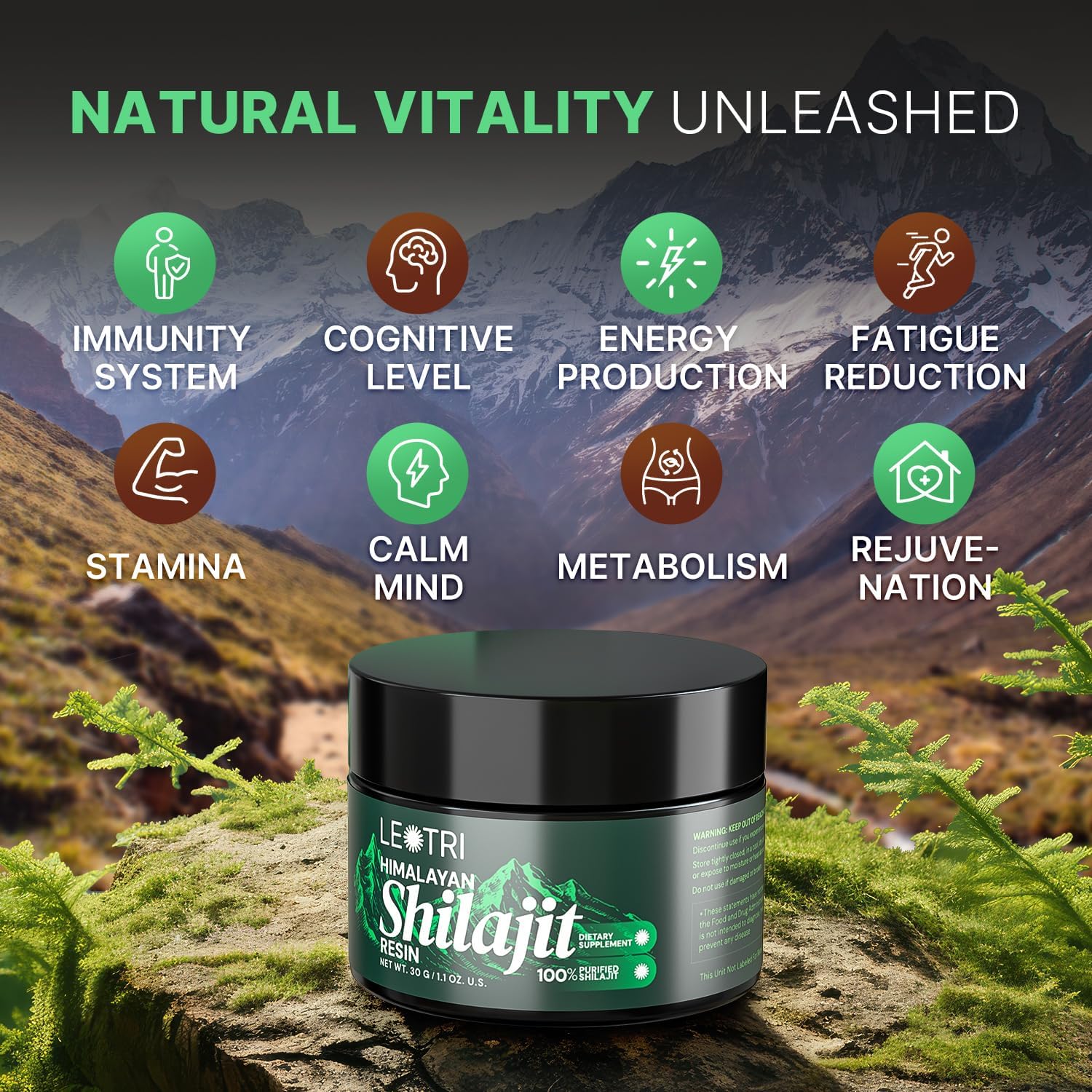 Organic Himalayan Shilajit Resin with Fulvic Acid and Trace Minerals for Energy and Immune Support - Pure Blackish-Brown Resin for Men and Women
