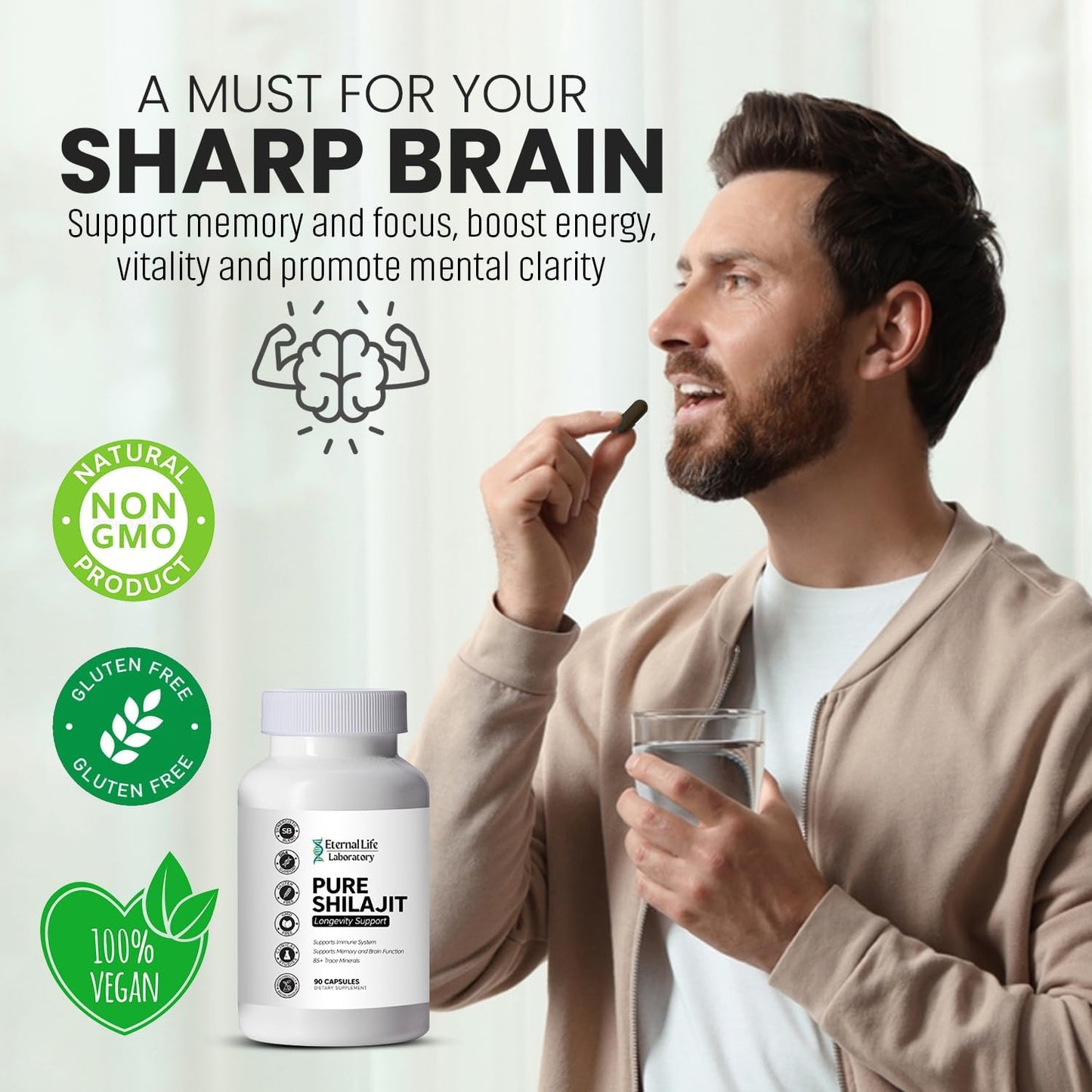 Organic Himalayan Shilajit Supplement with Fulvic Acid and Trace Minerals - 1000mg, 90 Count - Boost Energy and Immune System for Men and Women