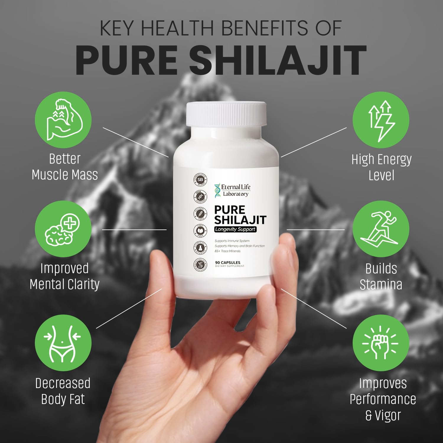 Organic Himalayan Shilajit Supplement with Fulvic Acid and Trace Minerals - 1000mg, 90 Count - Boost Energy and Immune System for Men and Women