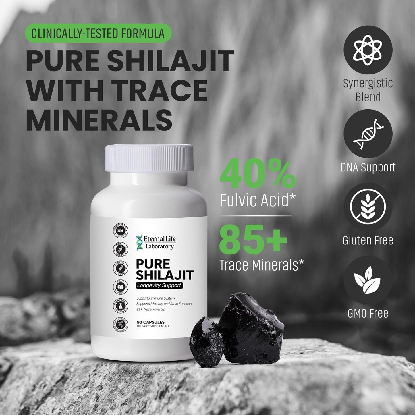 Organic Himalayan Shilajit Supplement with Fulvic Acid and Trace Minerals - 1000mg, 90 Count - Boost Energy and Immune System for Men and Women
