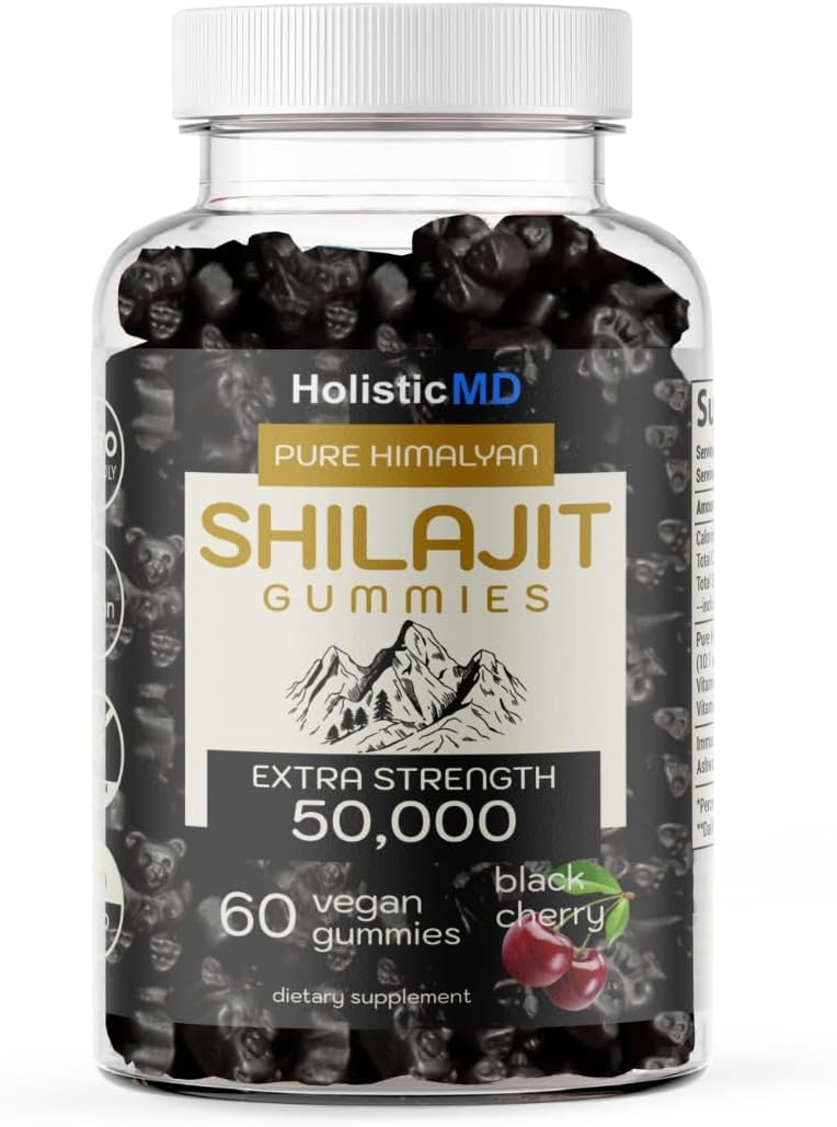 Organic Holistic MD Shilajit Gummies - 50,000mg Resin for Metabolism - Ashwagandha & Chaga - 2 Month Supply - 60 Cherry Gummies