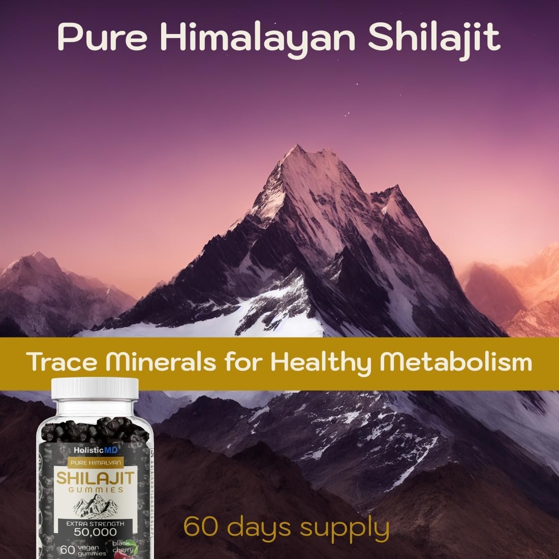 Organic Holistic MD Shilajit Gummies - 50,000mg Resin for Metabolism - Ashwagandha & Chaga - 2 Month Supply - 60 Cherry Gummies