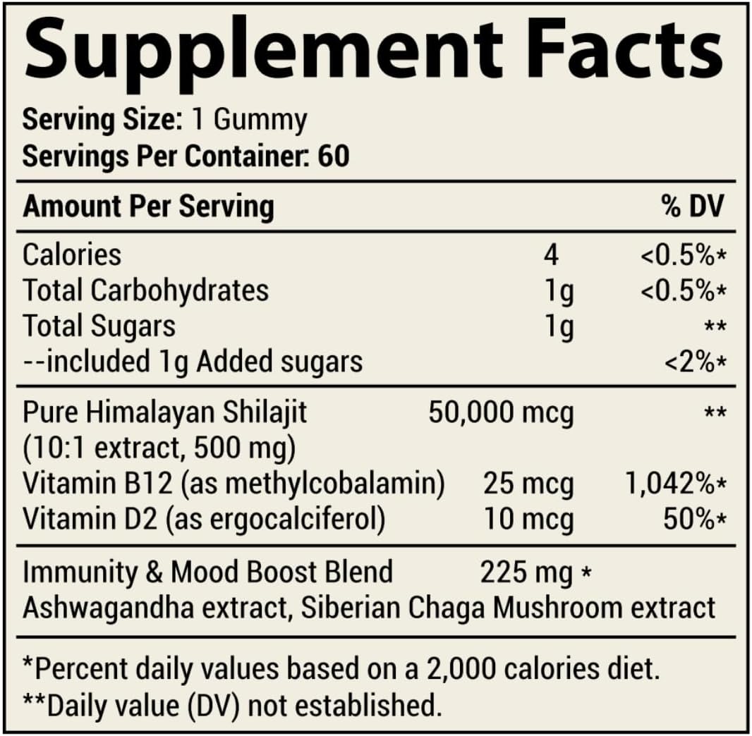 Organic Holistic MD Shilajit Gummies - 50,000mg Resin for Metabolism - Ashwagandha & Chaga - 2 Month Supply - 60 Cherry Gummies