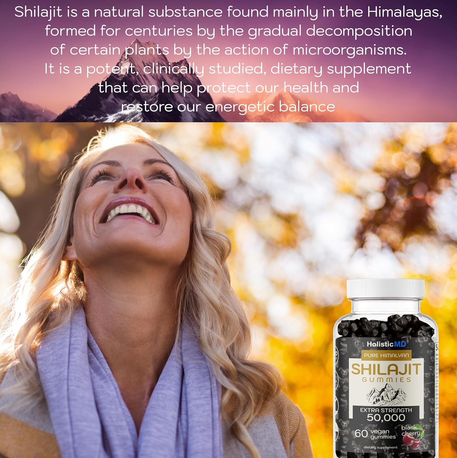 Organic Holistic MD Shilajit Gummies - 50,000mg Resin for Metabolism - Ashwagandha & Chaga - 2 Month Supply - 60 Cherry Gummies