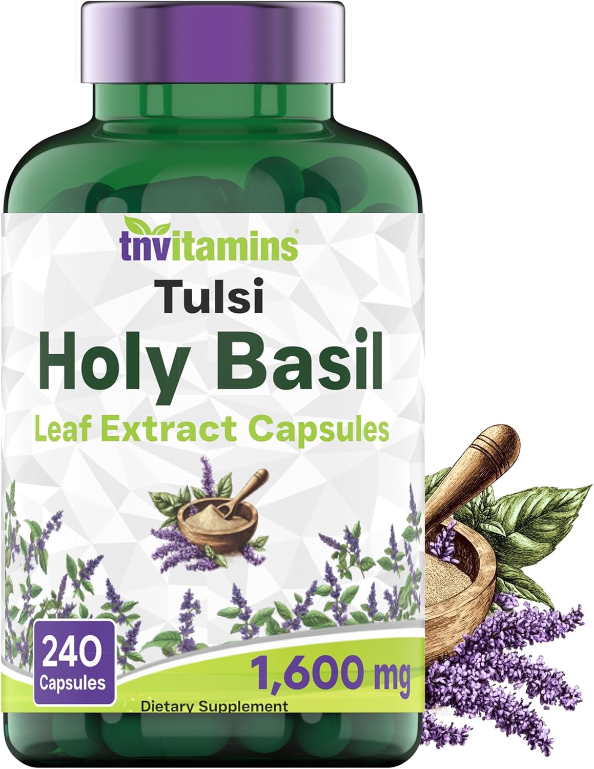 Organic Holy Basil Capsules (1600 MG - 240 Capsules) | 8 Month Supply | Supports Stress Relief & Mental Well-being* | Tulsi Leaf Extract | Adaptogenic & Ayurvedic Herb
