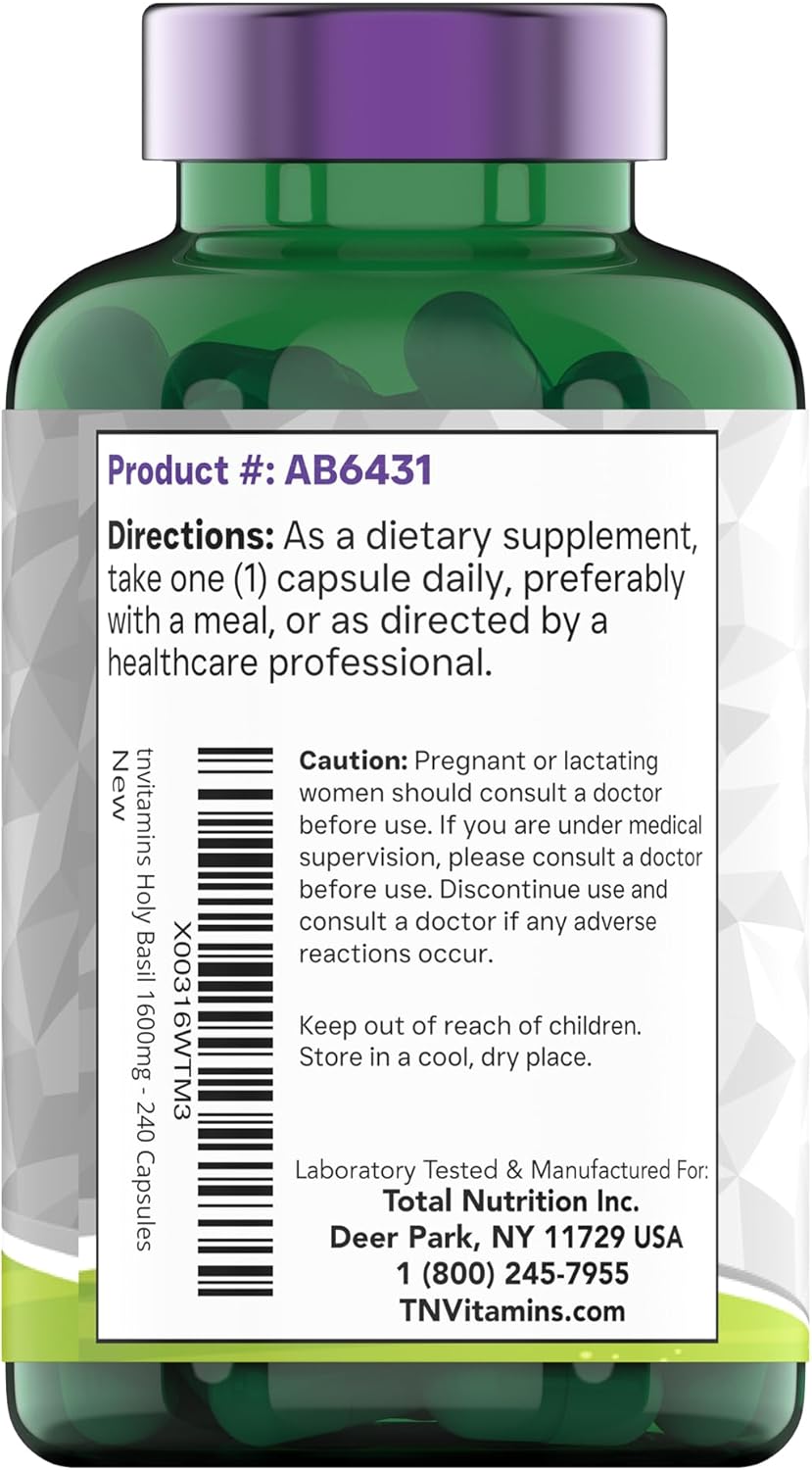 Organic Holy Basil Capsules (1600 MG - 240 Capsules) | 8 Month Supply | Supports Stress Relief & Mental Well-being* | Tulsi Leaf Extract | Adaptogenic & Ayurvedic Herb