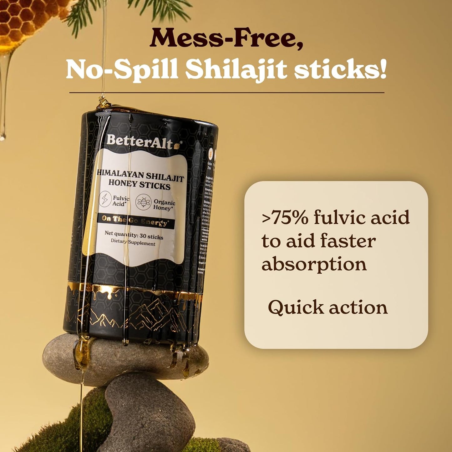 Organic Honey and Saffron Infused Himalayan Shilajit Sticks for Energy and Immune Support (30 Sticks)