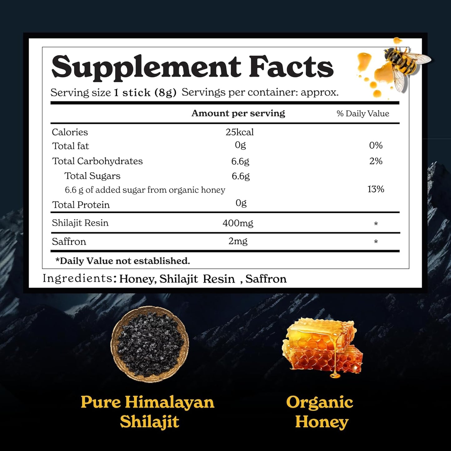 Organic Honey and Saffron Infused Himalayan Shilajit Sticks for Energy and Immune Support (30 Sticks)