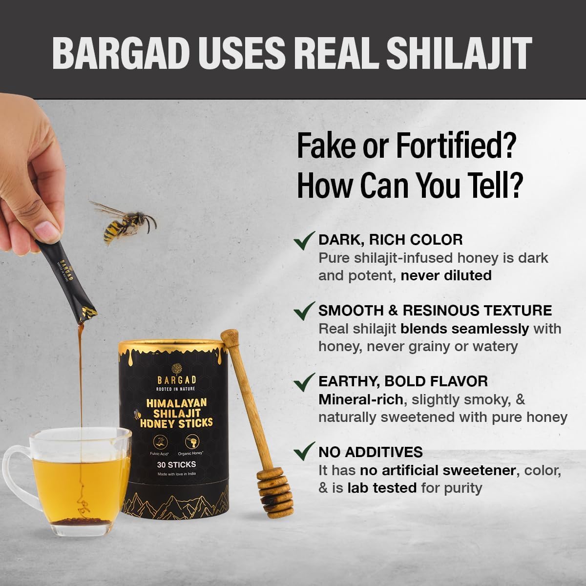 Organic Honey & Saffron Infused Bargad Himalayan Shilajit Sticks (30 Count) | Convenient Single Use | Boosts Energy & Immunity with 85+ Trace Minerals