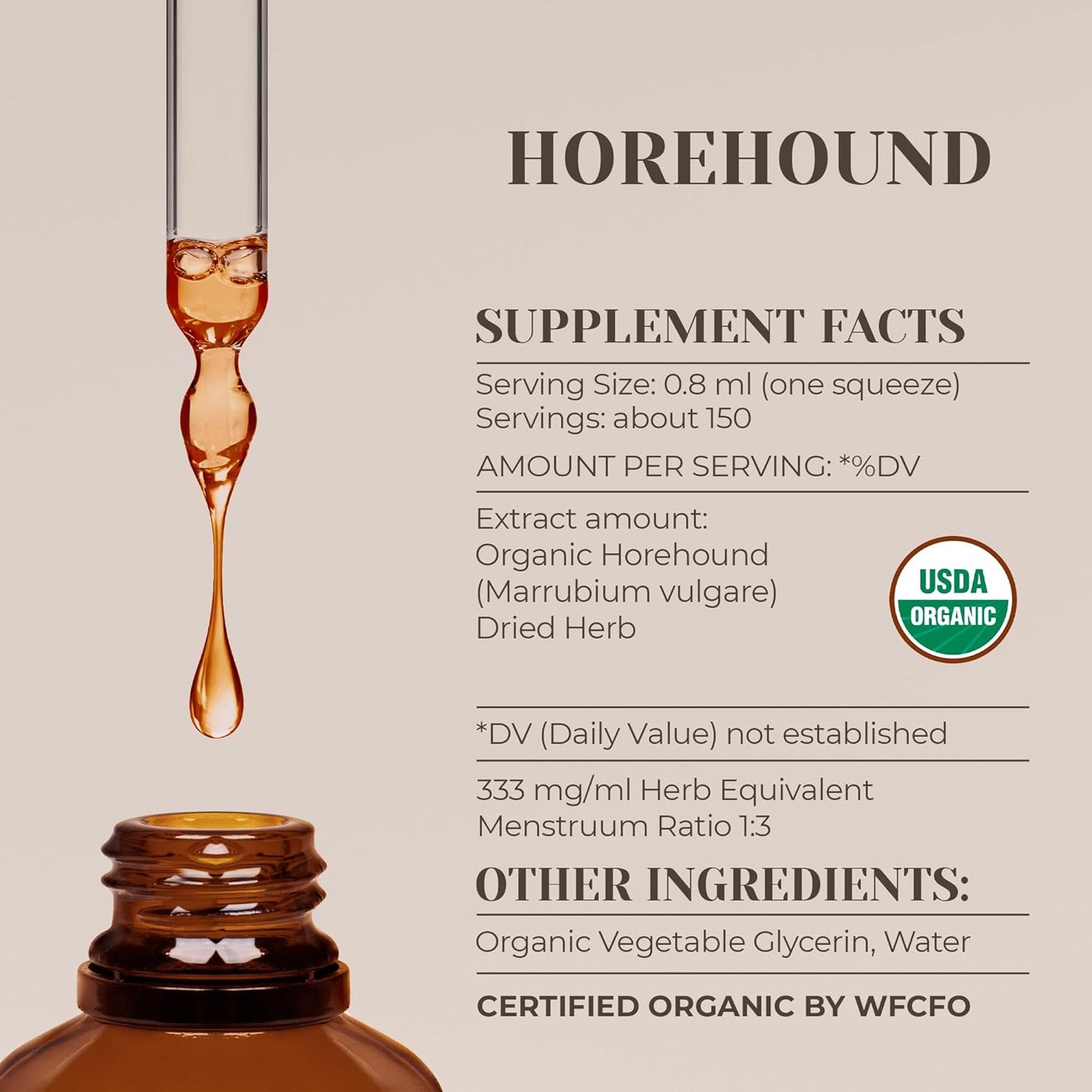Organic Horehound Alcohol-Free Extract - High-Potency Tincture, Dietary Supplement - 4 oz Certified Organic Dried Herb