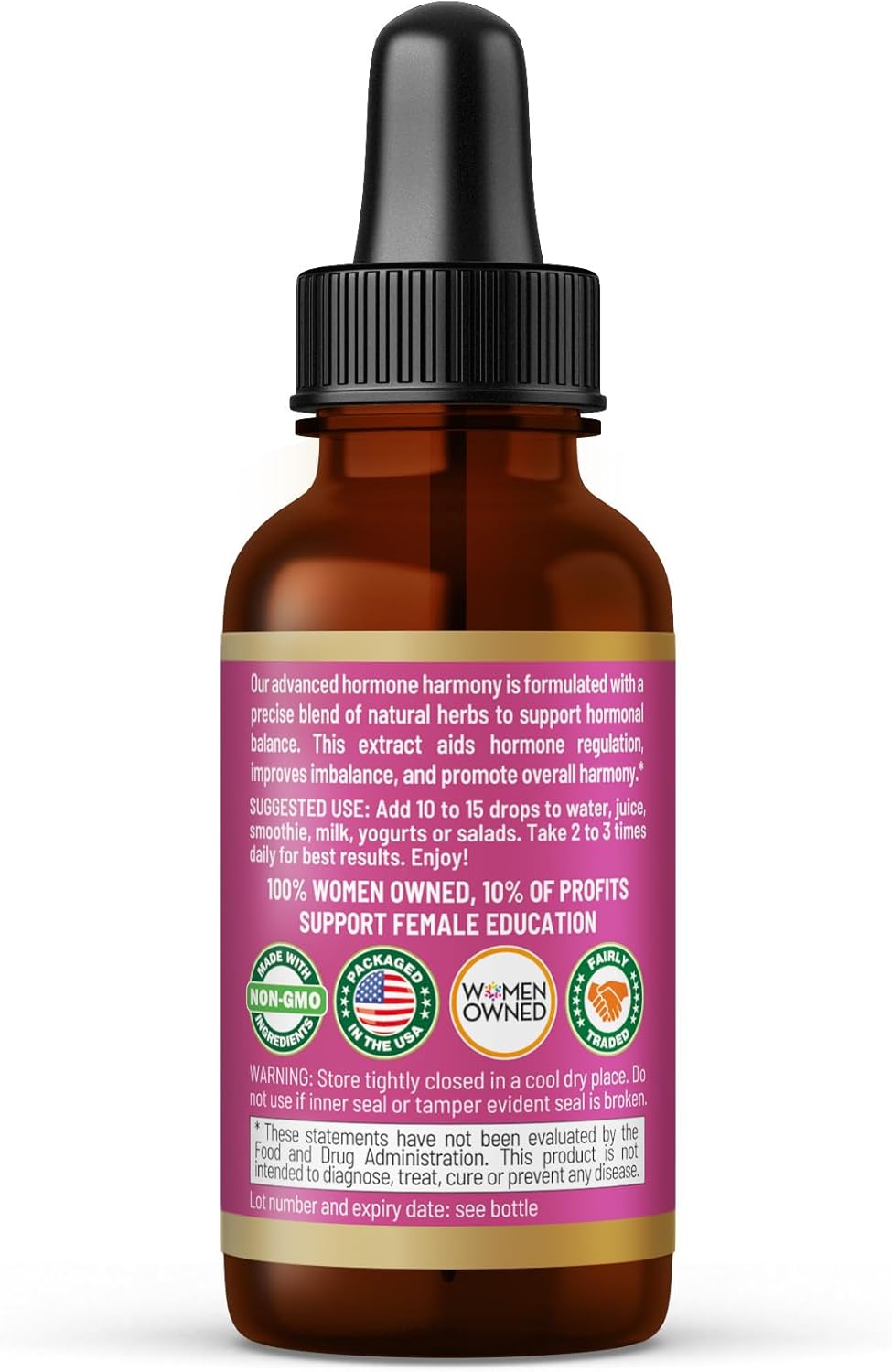 Organic Hormone Balance Supplement for Women - Herbal Goodness Hormone Harmony 1oz, Probiotics, Menopause Relief, Fertility Support, PMS & Lactation Aid