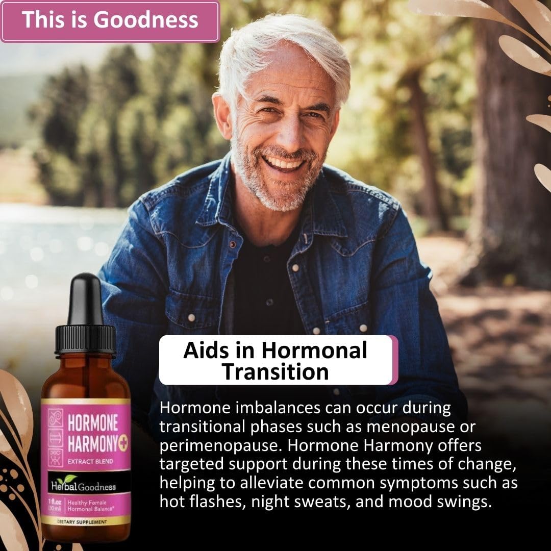 Organic Hormone Balance Supplement for Women - Herbal Goodness Hormone Harmony 1oz, Probiotics, Menopause Relief, Fertility Support, PMS & Lactation Aid