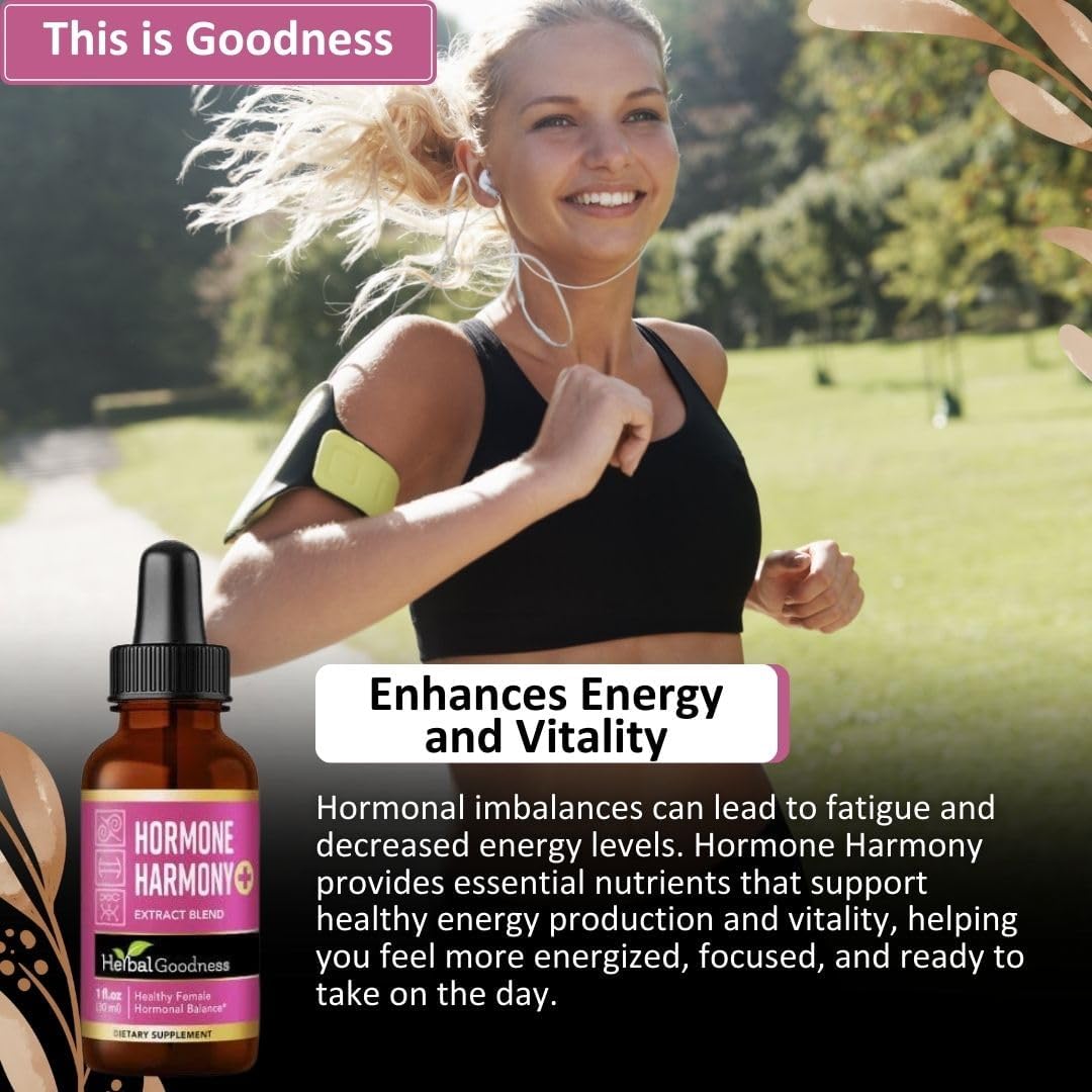 Organic Hormone Balance Supplement for Women - Herbal Goodness Hormone Harmony 1oz, Probiotics, Menopause Relief, Fertility Support, PMS & Lactation Aid