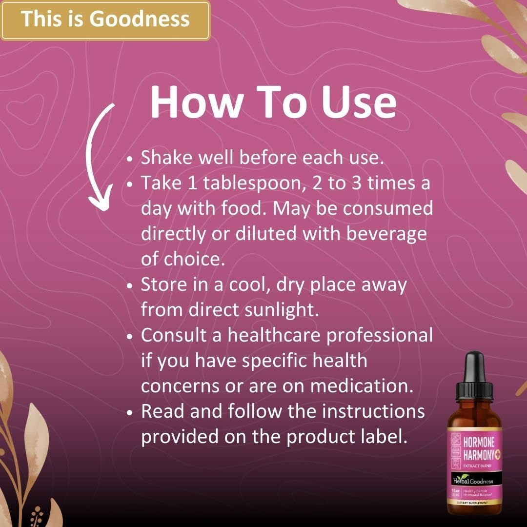 Organic Hormone Balance Supplement for Women - Herbal Goodness Hormone Harmony 1oz, Probiotics, Menopause Relief, Fertility Support, PMS & Lactation Aid