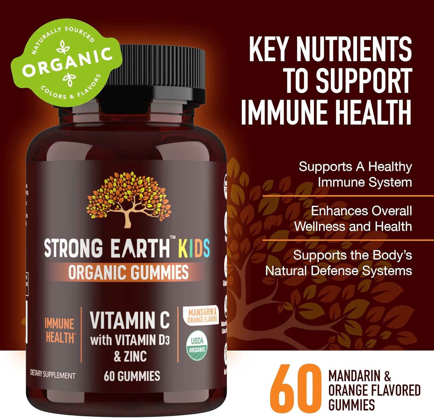 Organic Immune Health Gummies for Kids with Vitamin C, D3, and Zinc - Immune System Boost - Gummy Multivitamin Supplement