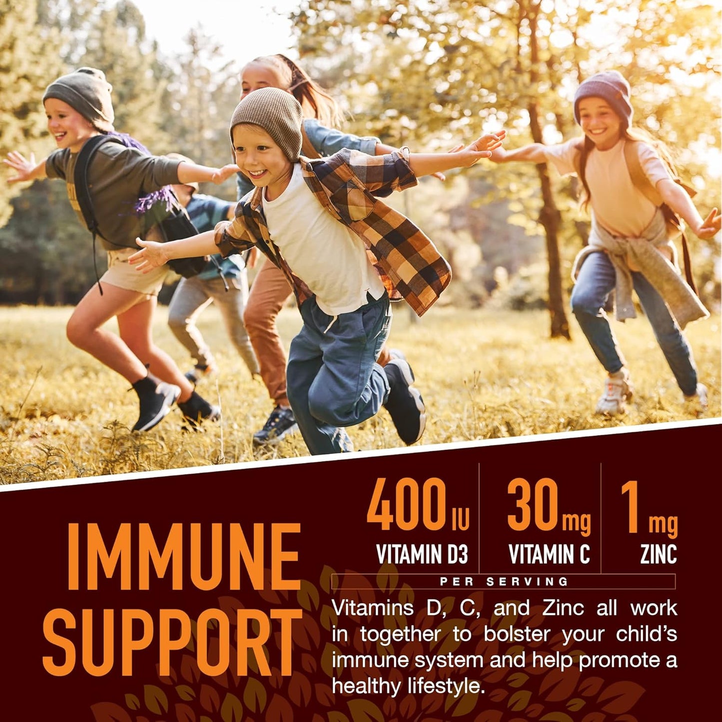 Organic Immune Health Gummies for Kids with Vitamin C, D3, and Zinc - Immune System Boost - Gummy Multivitamin Supplement