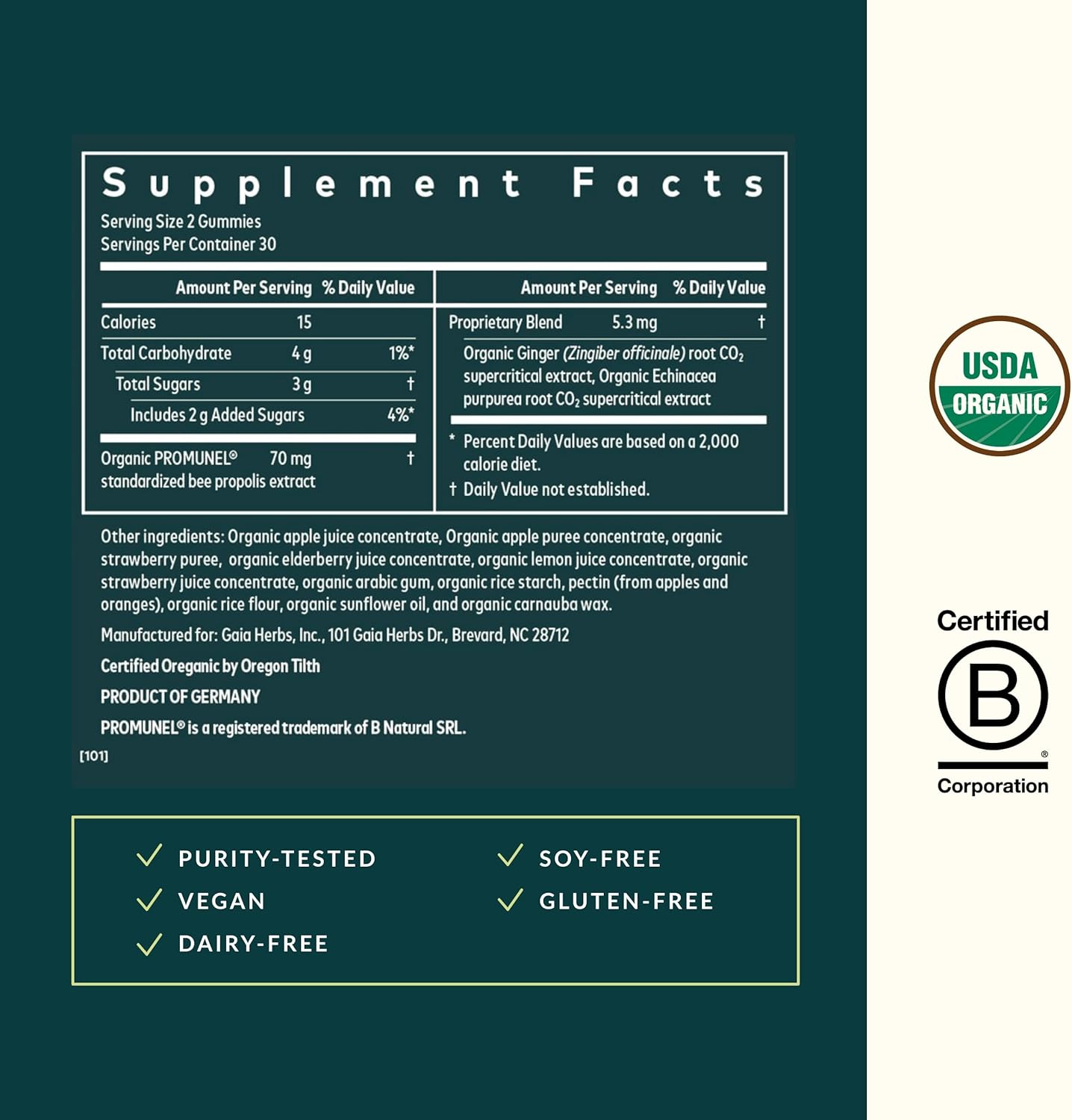 Organic Immune Rapid Defense Gummies with Propolis, Ginger, Echinacea - 60 Vegan Gummies