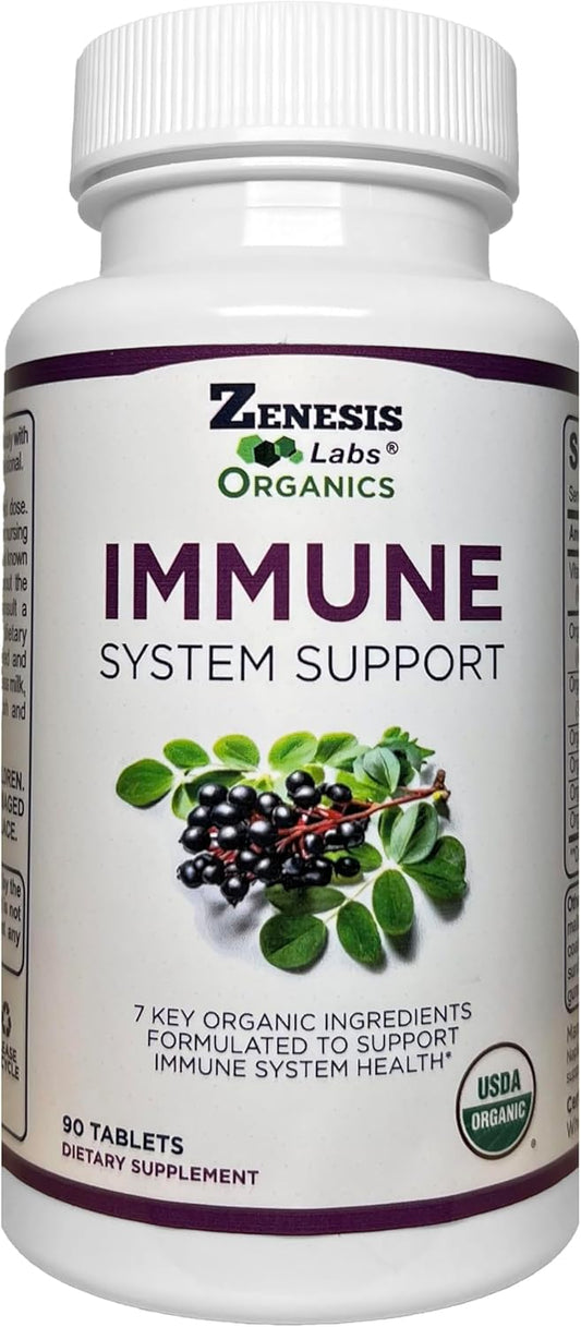 Organic Immune Support Supplement with Vitamin C, Moringa, Elderberry, Astragalus, Oregano, Ginger, Garlic - 90 Tablets