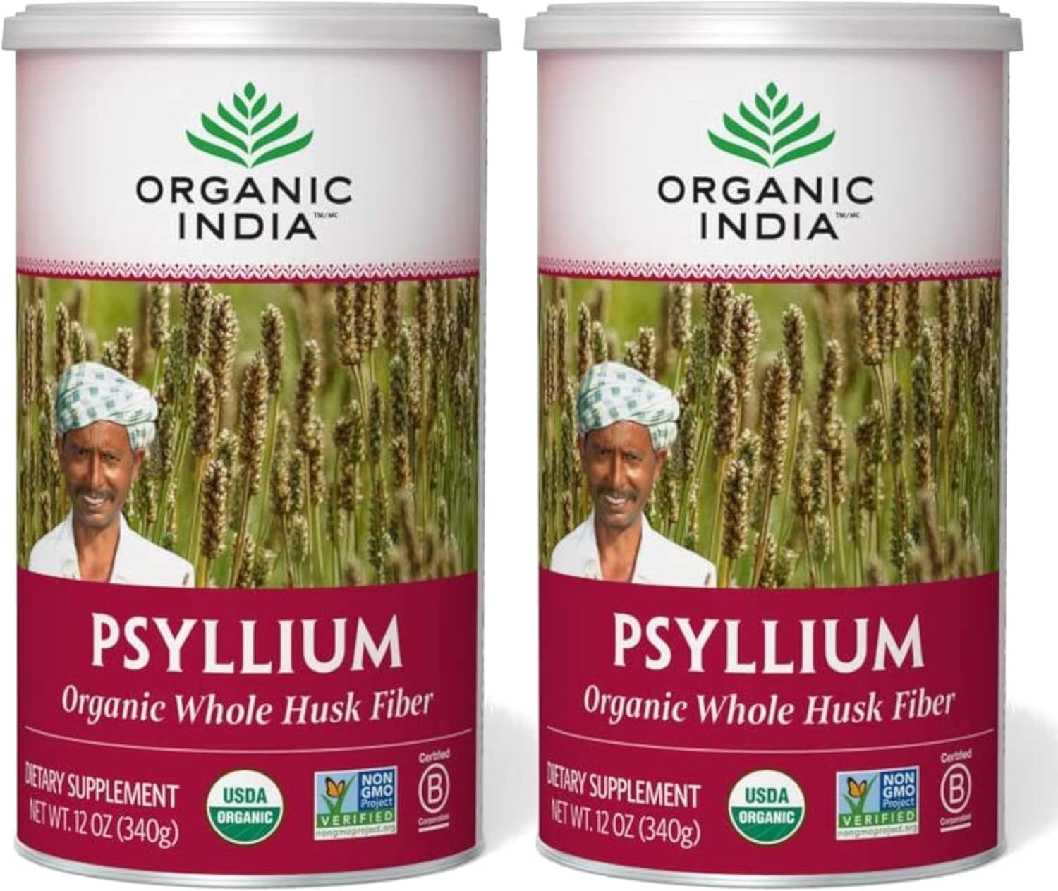 Organic India Psyllium Husk Powder - Fiber Supplement for Digestive Support, Vegan, Gluten-Free, Non-GMO - 24 oz (2 Pack)