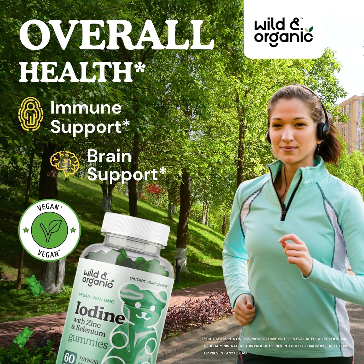 Organic Iodine Gummies with Immune Support Complex - Selenium, Zinc, and Potassium Iodide Supplement - Vegan 60ct Pectin Gummies