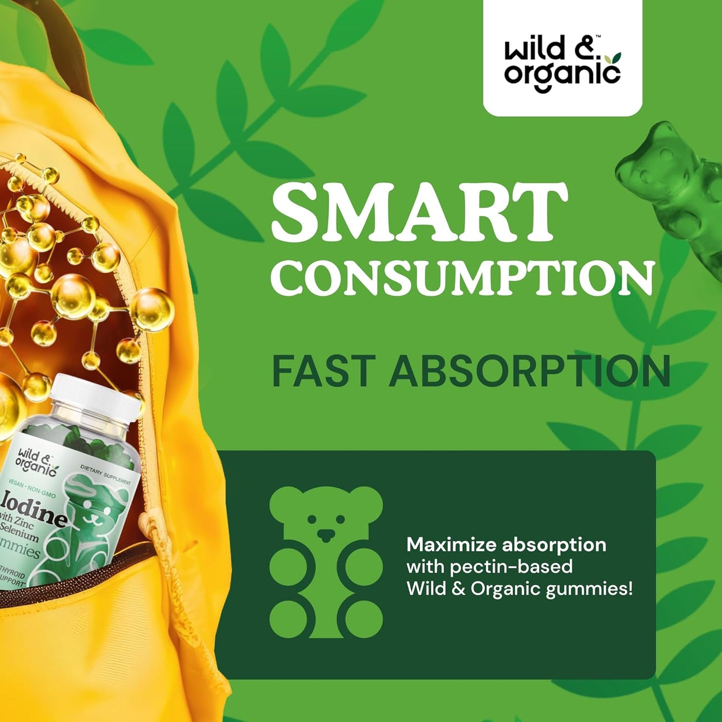 Organic Iodine Gummies with Immune Support Complex - Selenium, Zinc, and Potassium Iodide Supplement - Vegan 60ct Pectin Gummies