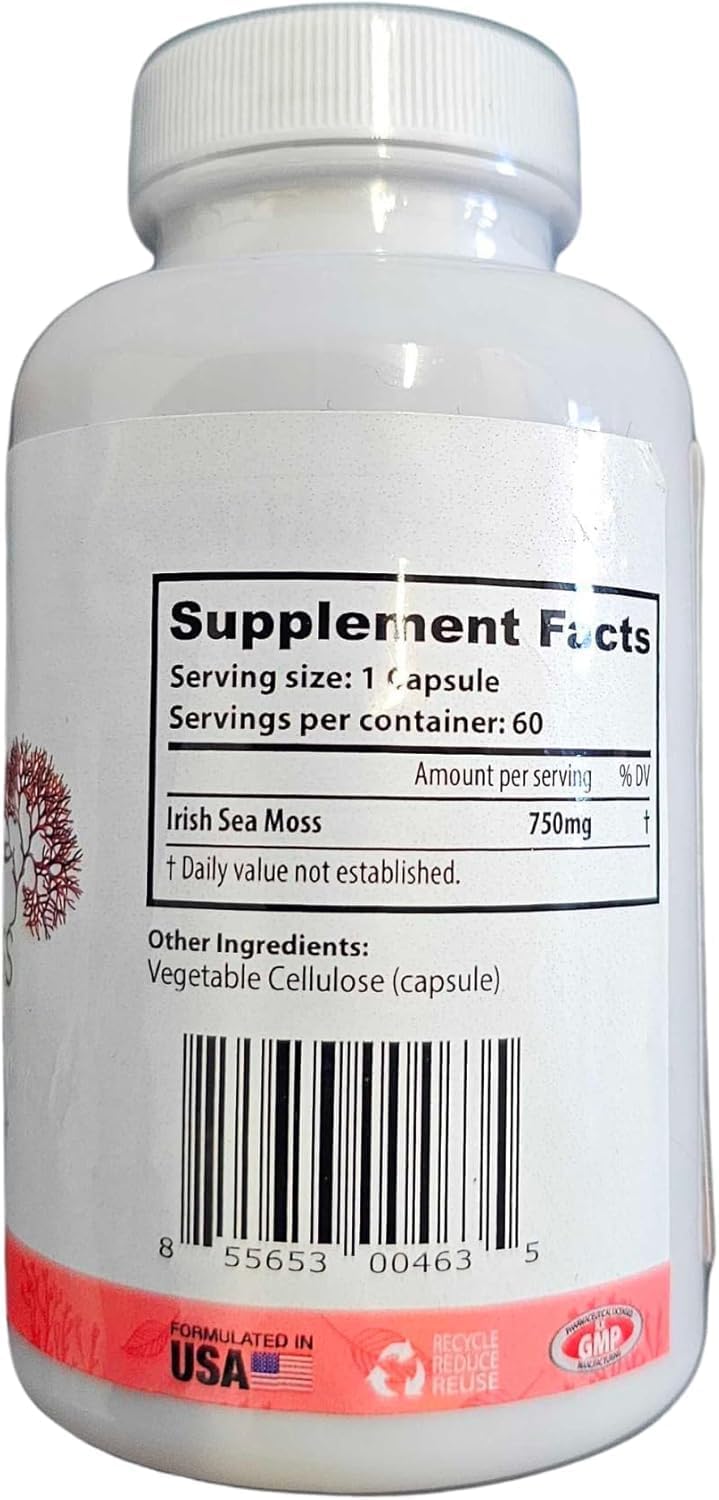 Organic Irish Sea Moss Capsules - Vegan, Non-GMO, US-Made Seamoss Pills | Rich in Essential Vitamins & Minerals | Wild-Harvested Superfood (3-Pack)