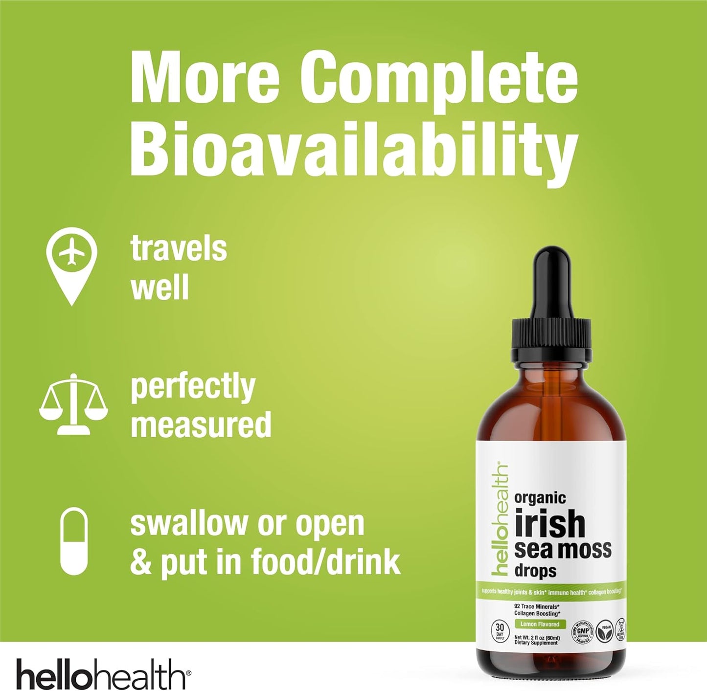 Organic Irish Sea Moss Drops with Burdock Root and Bladderwrack - 1000mg Superfood Supplement for Immune, Thyroid, Gut, Skin & Joint Health - 2oz