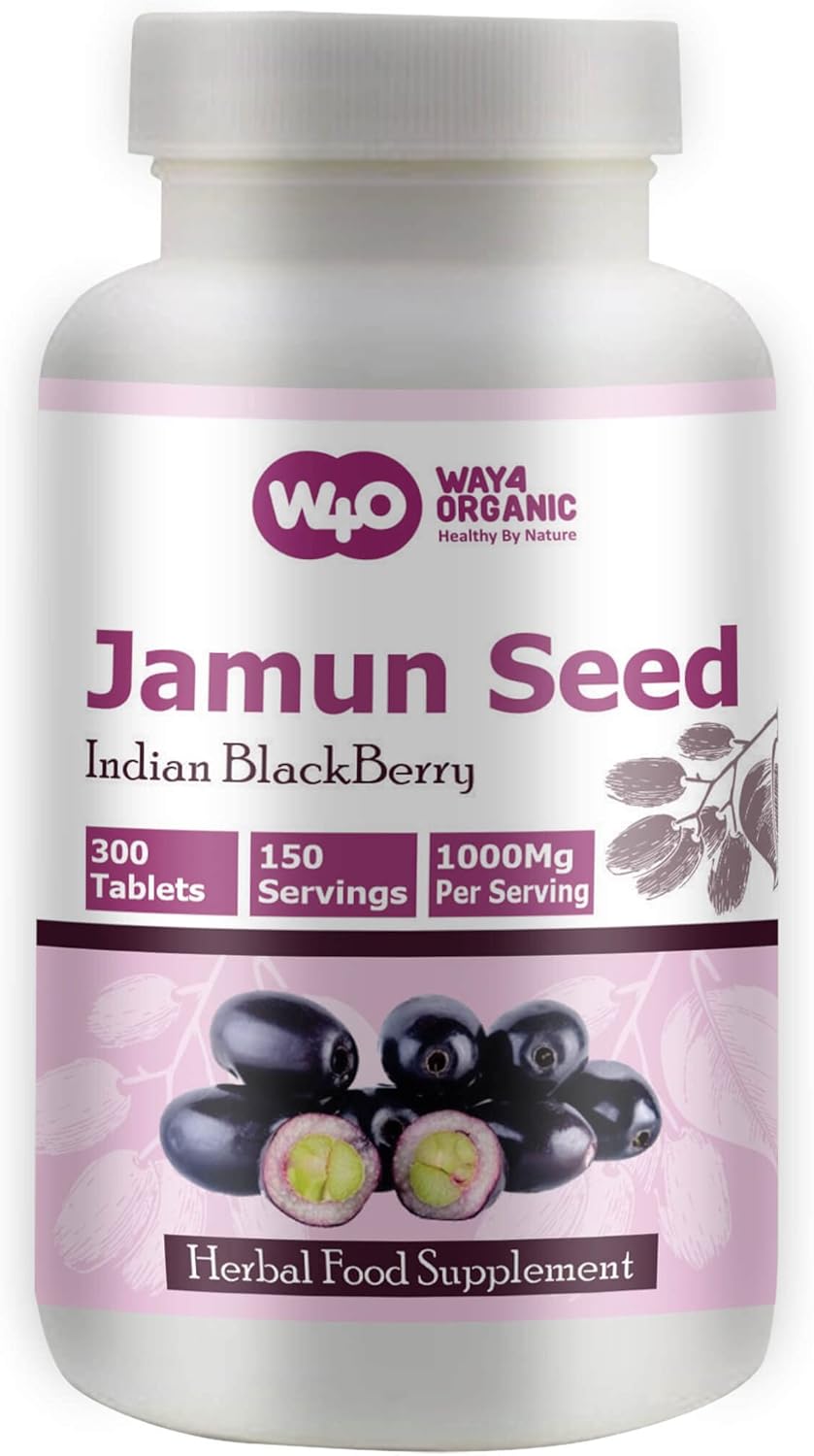 Organic Jamun Seed Capsules - 300 Pills, 150 Servings, 1000 mg - Indian BlackBerry Supplement
