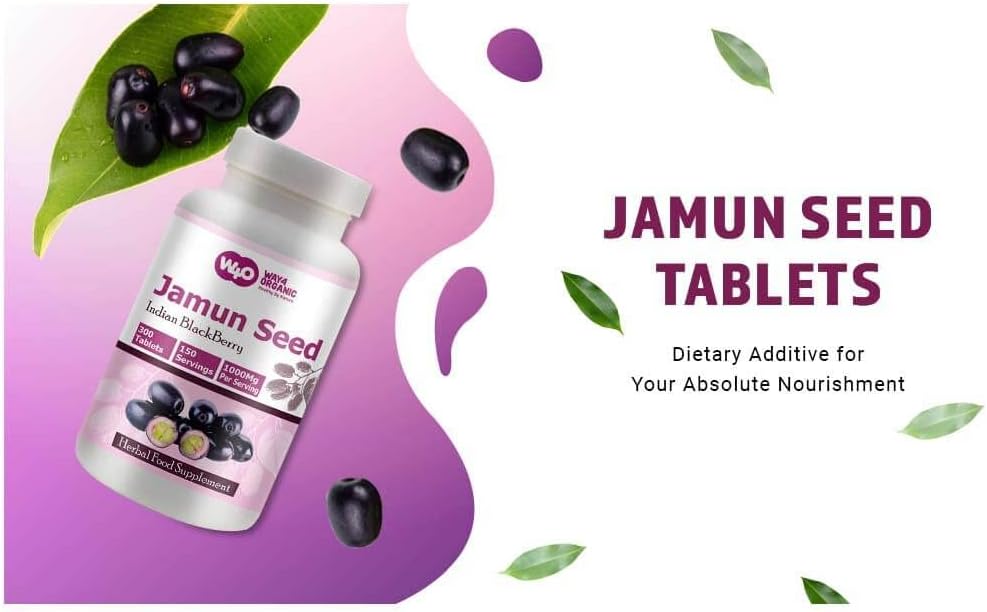 Organic Jamun Seed Capsules - 300 Pills, 150 Servings, 1000 mg - Indian BlackBerry Supplement