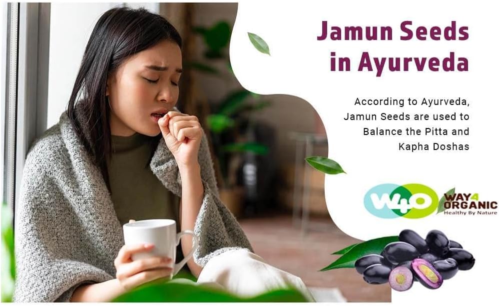 Organic Jamun Seed Capsules - 300 Pills, 150 Servings, 1000 mg - Indian BlackBerry Supplement