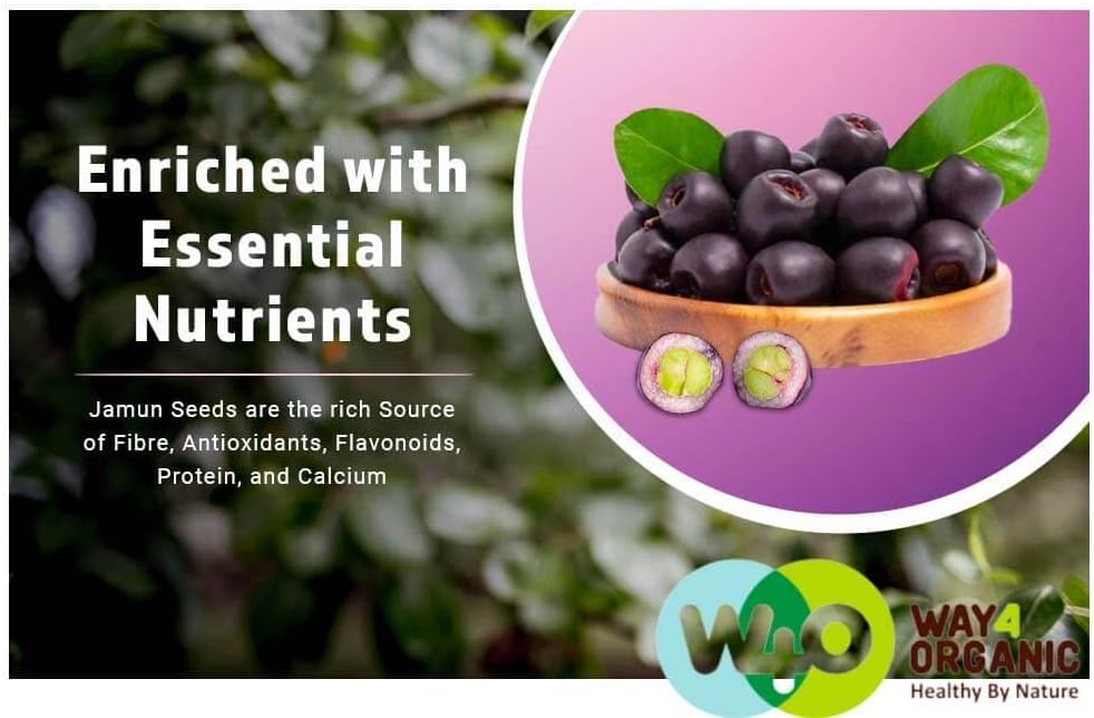Organic Jamun Seed Capsules - 300 Pills, 150 Servings, 1000 mg - Indian BlackBerry Supplement