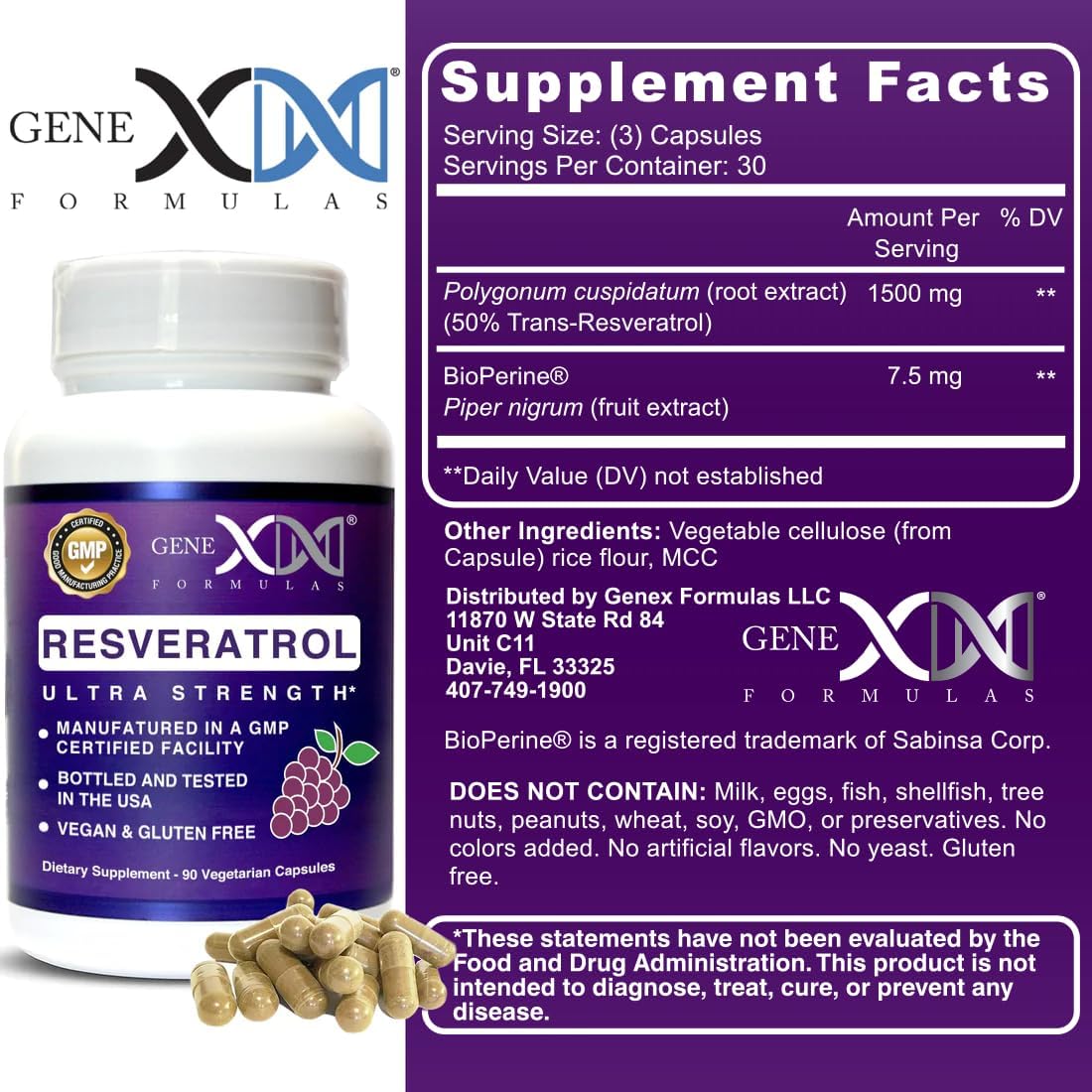 Organic Japanese Knotweed Resveratrol Supplement 1500mg with BioPerine for Absorption - Vegan, Gluten-Free Anti-Aging Capsules - 90 Count