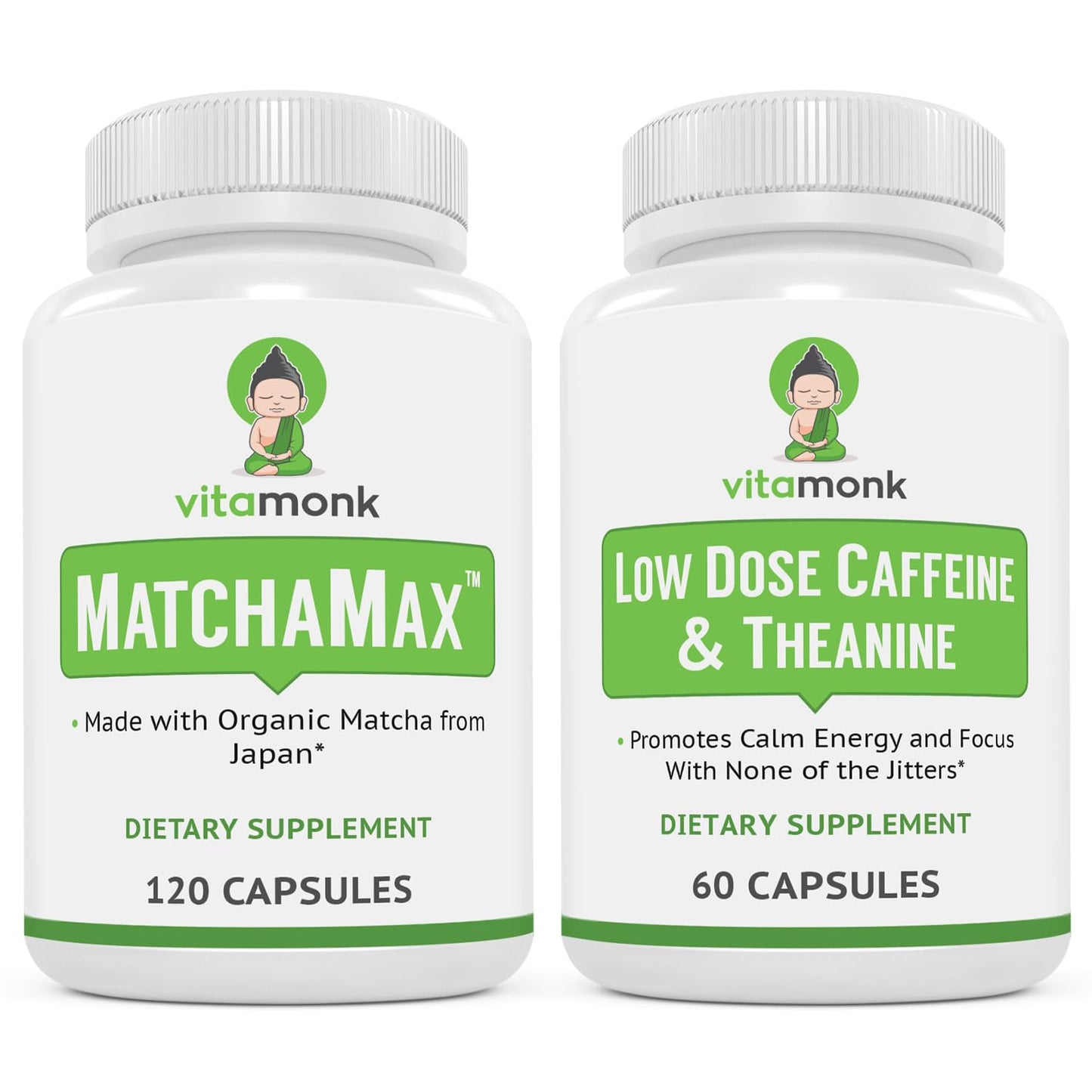 Organic Japanese Matcha Capsules Bundle for Energy and Focus - Low Dose Caffeine and Theanine by VitaMonk