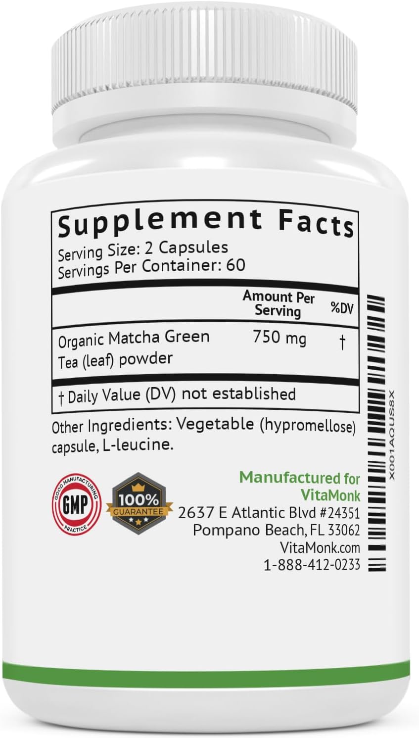 Organic Japanese Matcha Capsules for Energy & Mood - Vegan Matcha Supplement with Antioxidants - 120ct