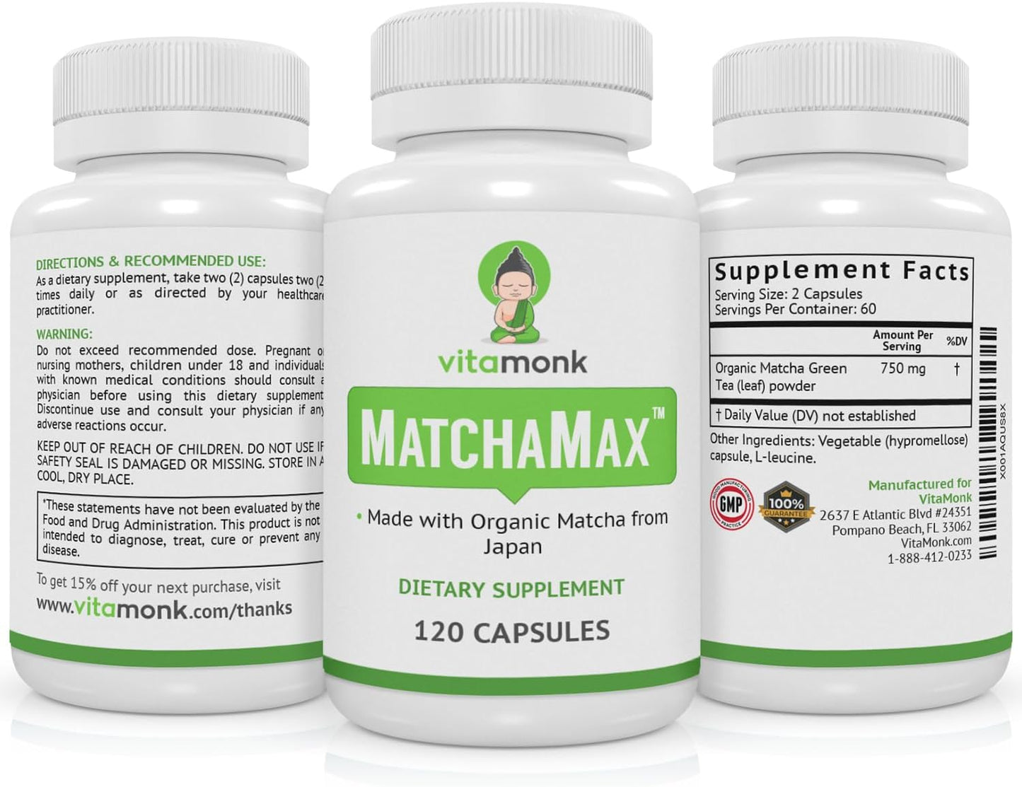 Organic Japanese Matcha Capsules for Energy & Mood - Vegan Matcha Supplement with Antioxidants - 120ct