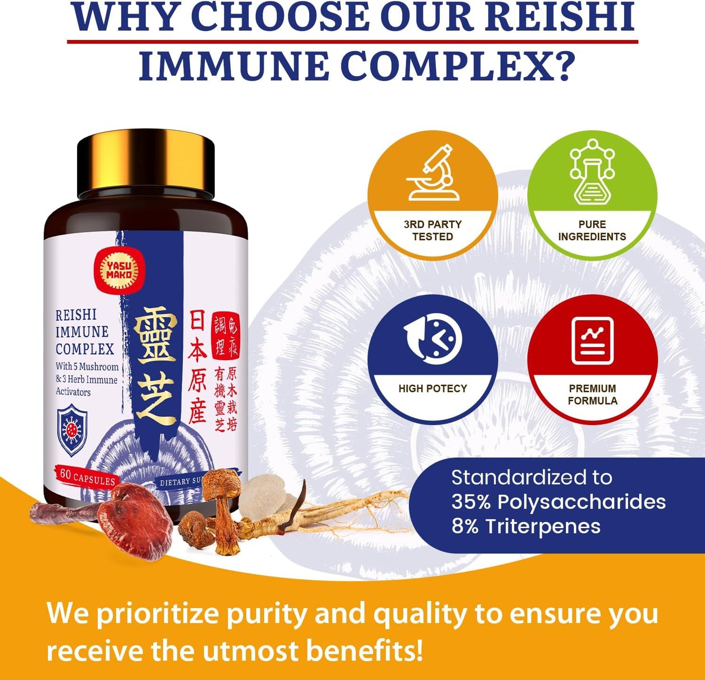 Organic Japanese Reishi Mushroom Complex Supplement 1500mg - Immune, Brain, Energy Support with Chaga, Cordyceps, Lion's Mane, Maitake, Agaricus Mushrooms Extract - Pack of 2