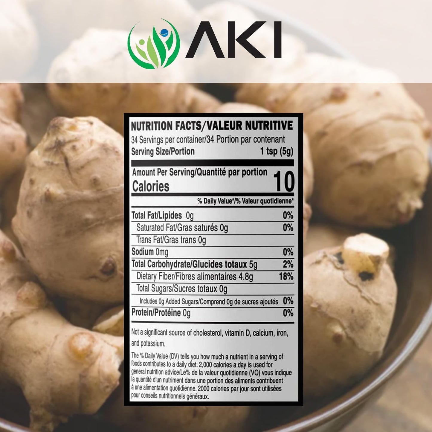 Organic Jerusalem Artichoke Inulin Powder (6oz/170g) - Rich in Fiber & Prebiotic, Perfect for Coffee, Smoothies, Juice - Vegan, Gluten-Free - 1 Pack