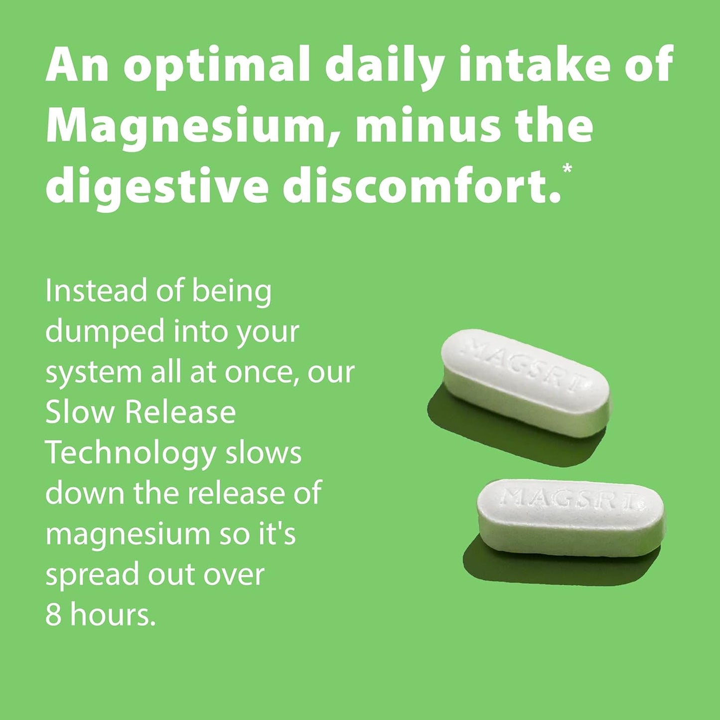 Organic Jigsaw Health MagSRT (B-Free) Magnesium Supplement - Slow Release, Bioavailable Malate Tablets - 240 Tablets