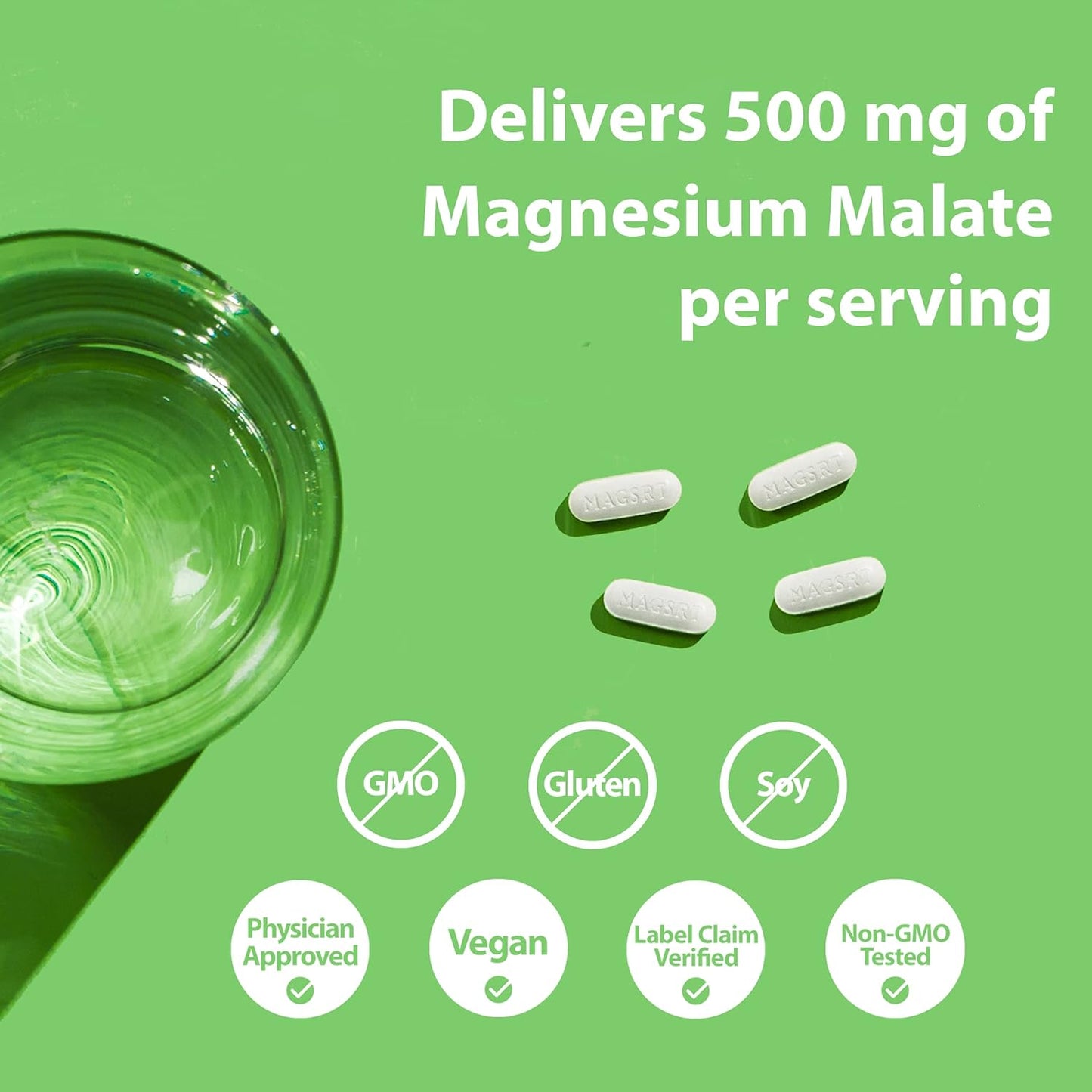 Organic Jigsaw Health MagSRT (B-Free) Magnesium Supplement - Slow Release, Bioavailable Malate Tablets - 240 Tablets
